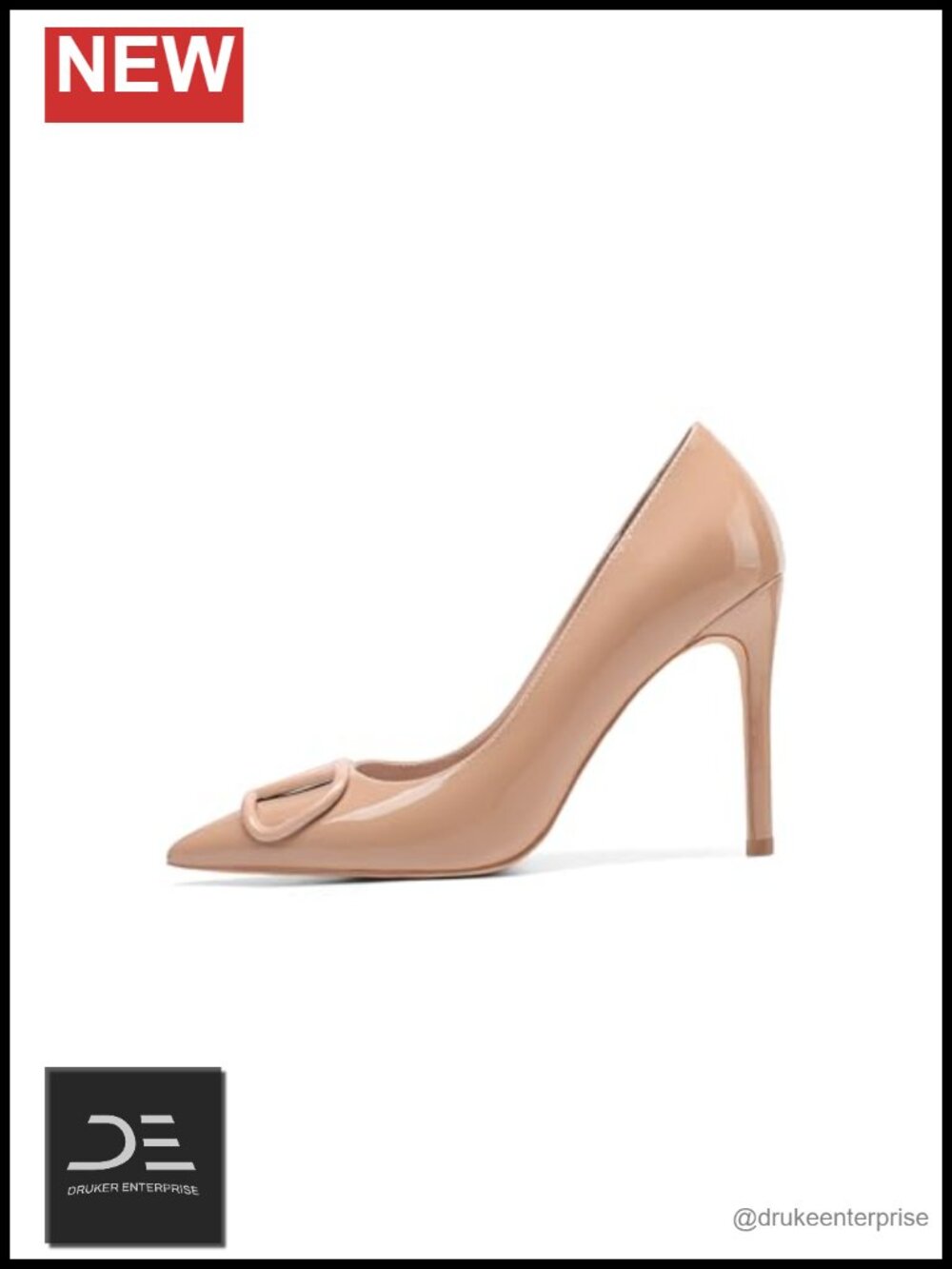 Women's Slip On High Heel Pumps Pointed Toe Patent Leather Studded Buckle
